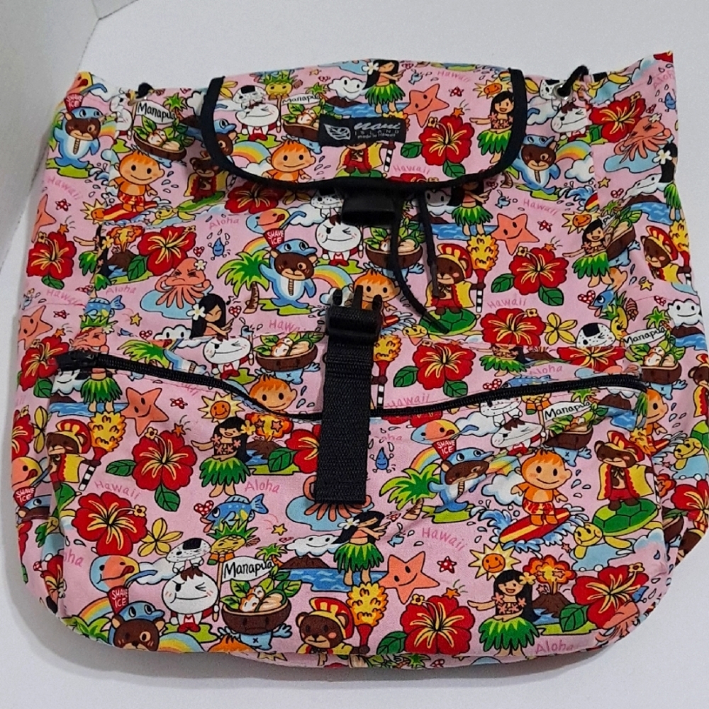 Nani Island Cartoon Print Pink Backpack Lightweight Drawstring Hawaii